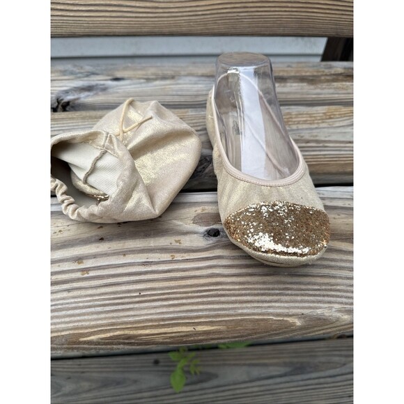 Capelli New York Ballet Slippers Size 8 Gold Glitter Elastic Top Nonslip W/ Bag - Picture 7 of 8
